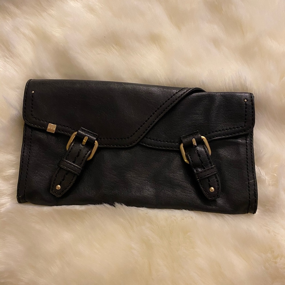 Anthropologie Black Two Buckle Clutch
